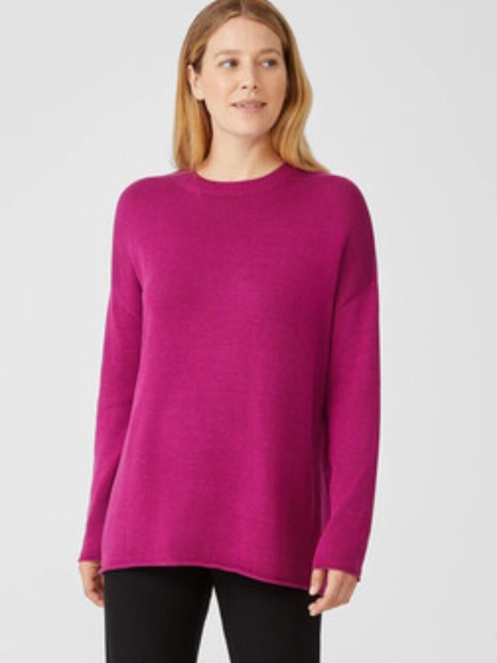Eileen Fisher Organic Cotton Blend Rolled Hem Sweater